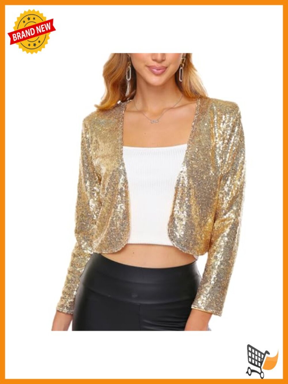 Sequin Shrug Jacket Long Sleeve Open Front Bolero Sparkly Cropped Cardigan